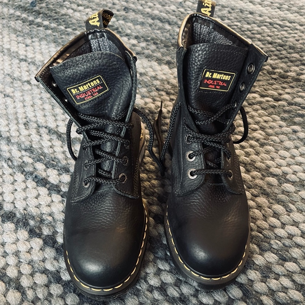 Black leather steel toe Dr. Martens. Mens US size 8 (UK 7). New without tags.